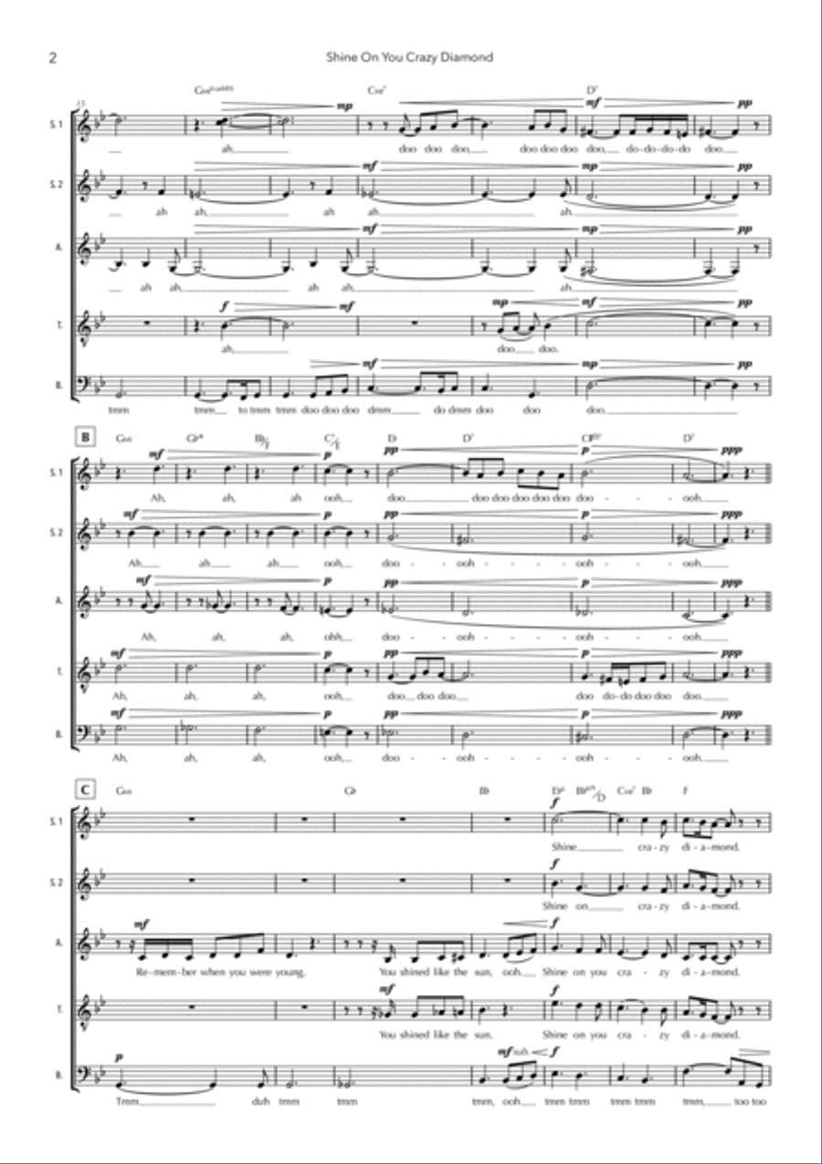 Shine On You Crazy Diamond (parts 1 - 9) A Cappella scores gallery preview page 2