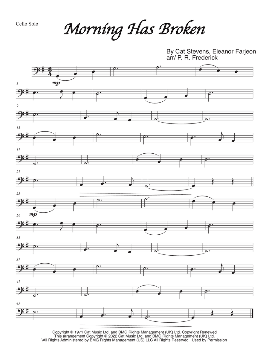 Morning Has Broken Cello Solo scores gallery preview page 1
