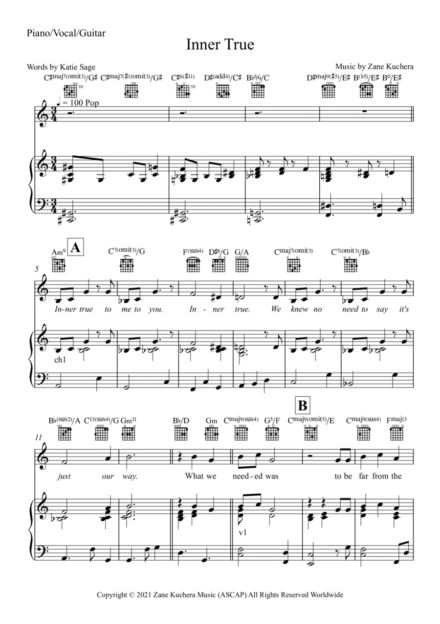 Inner True Piano, Vocal, Guitar scores gallery preview page 1