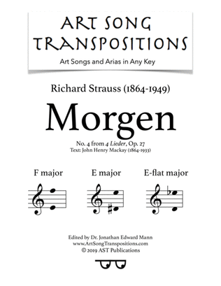 Book cover for STRAUSS: Morgen, Op. 27 no. 4 (transposed to F major, E major, and E-flat major)