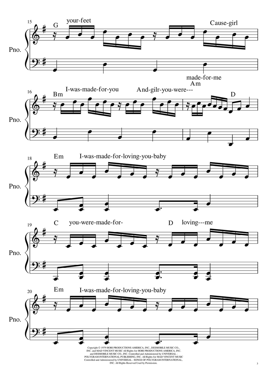 I Was Made For Lovin' You Easy Piano scores gallery preview page 3