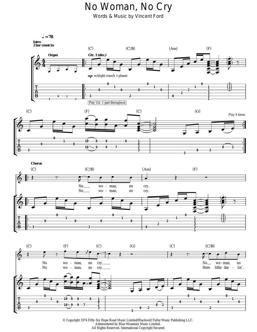 No Woman, No Cry No Woman, No Cry Guitar Tablature scores gallery preview page 1