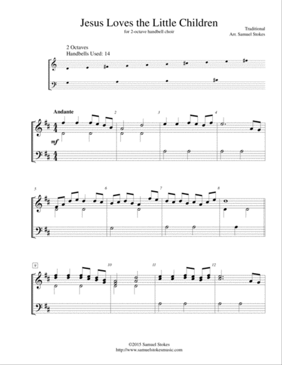Jesus Loves the Little Children for 2 octave handbell choir by