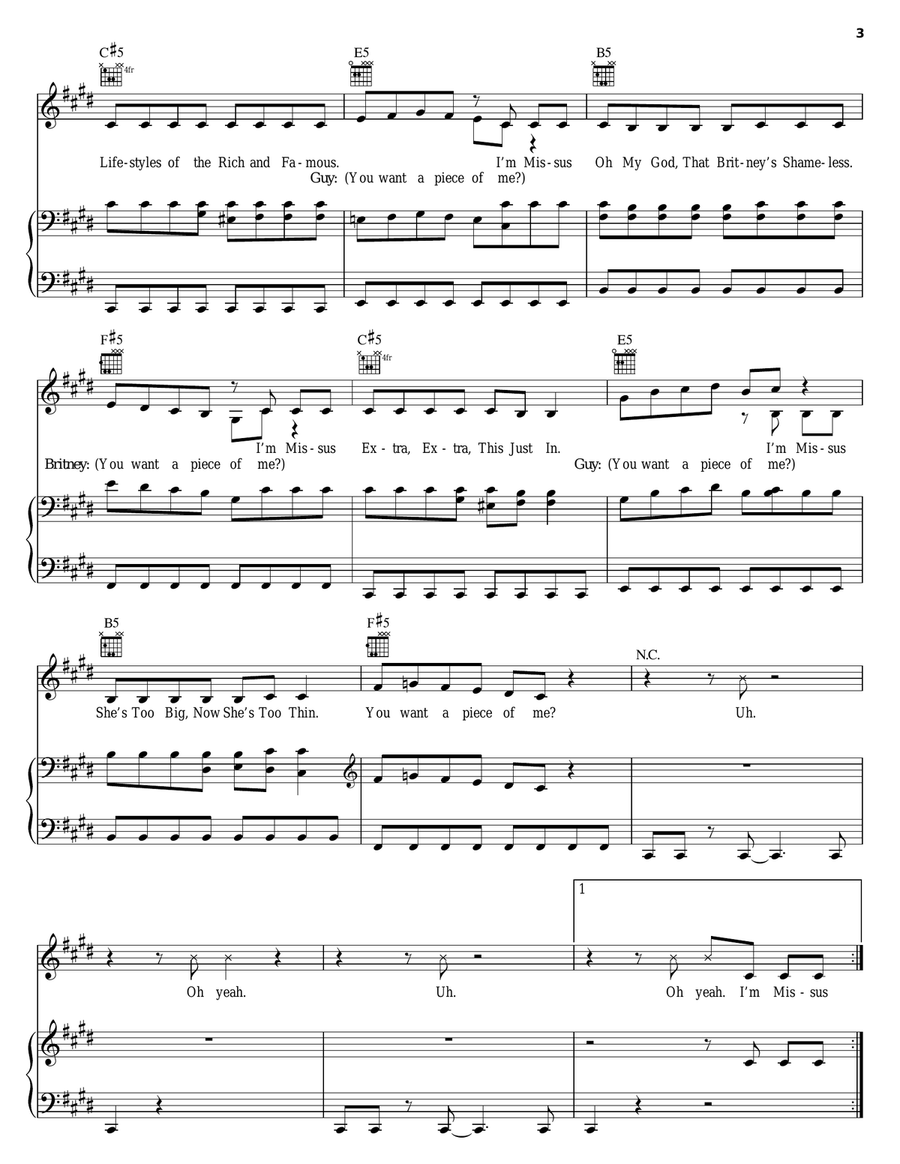 Piece Of Me Piano, Vocal, Guitar scores gallery preview page 3