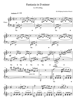 Mozart Fantasia in D Minor - K. 397/385g - Original With Fingered