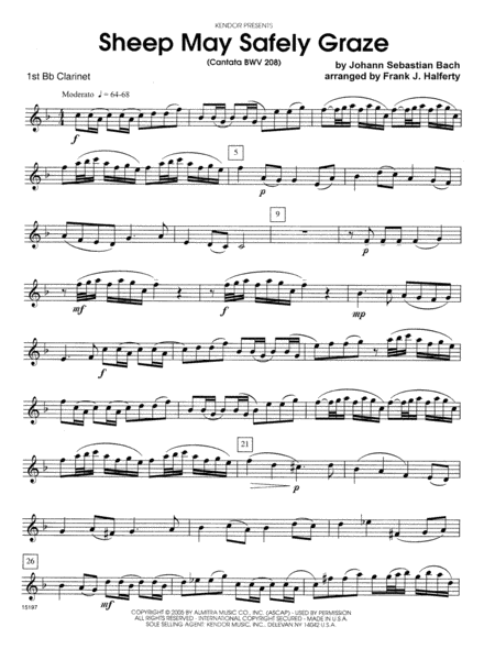 Sheep May Safely Graze (Cantata BWV 208) - 1st Bb Clarinet