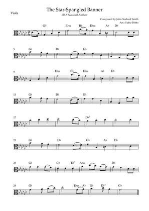 The Star Spangled Banner (USA National Anthem) for Viola Solo with Chords (Gb Major)