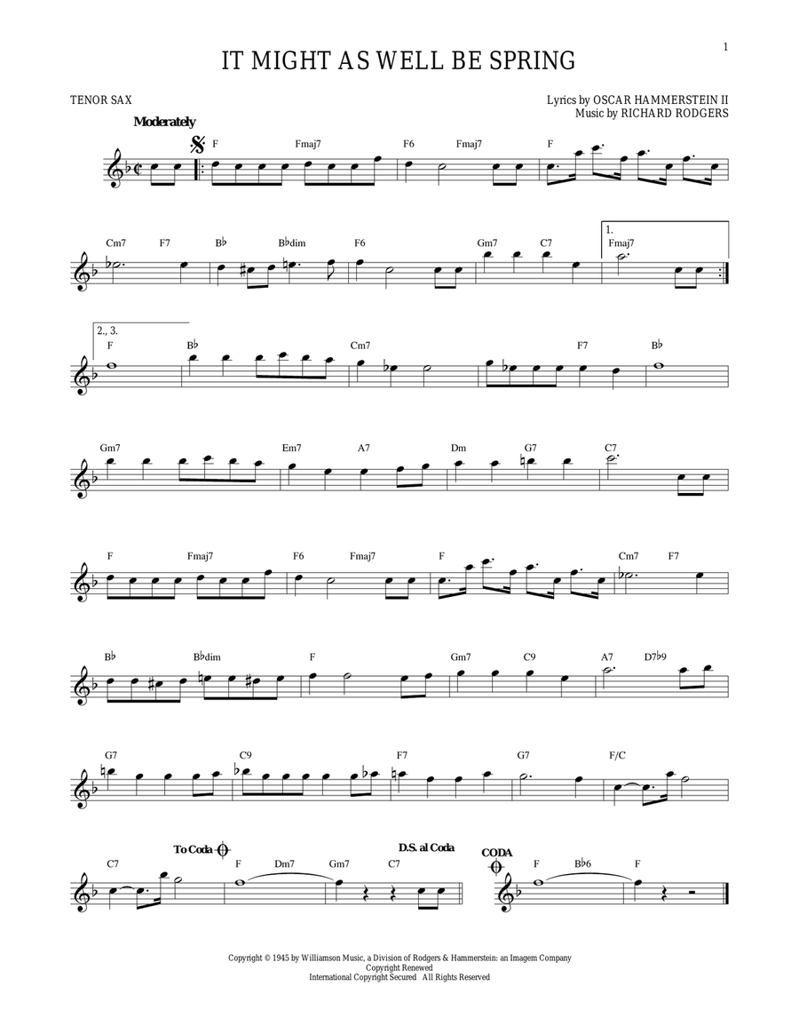 It Might As Well Be Spring Tenor Saxophone scores gallery preview page 1