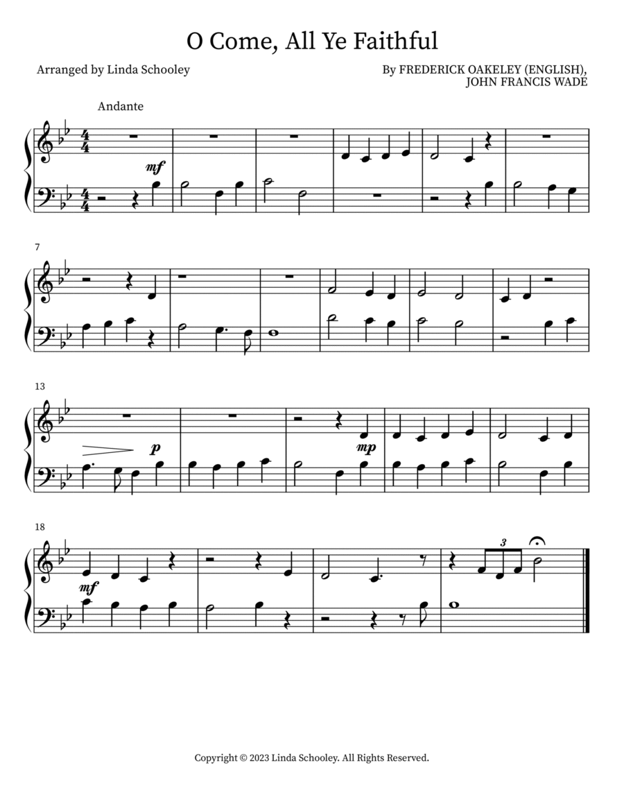 O Come, All Ye Faithful Easy Piano scores gallery preview page 1