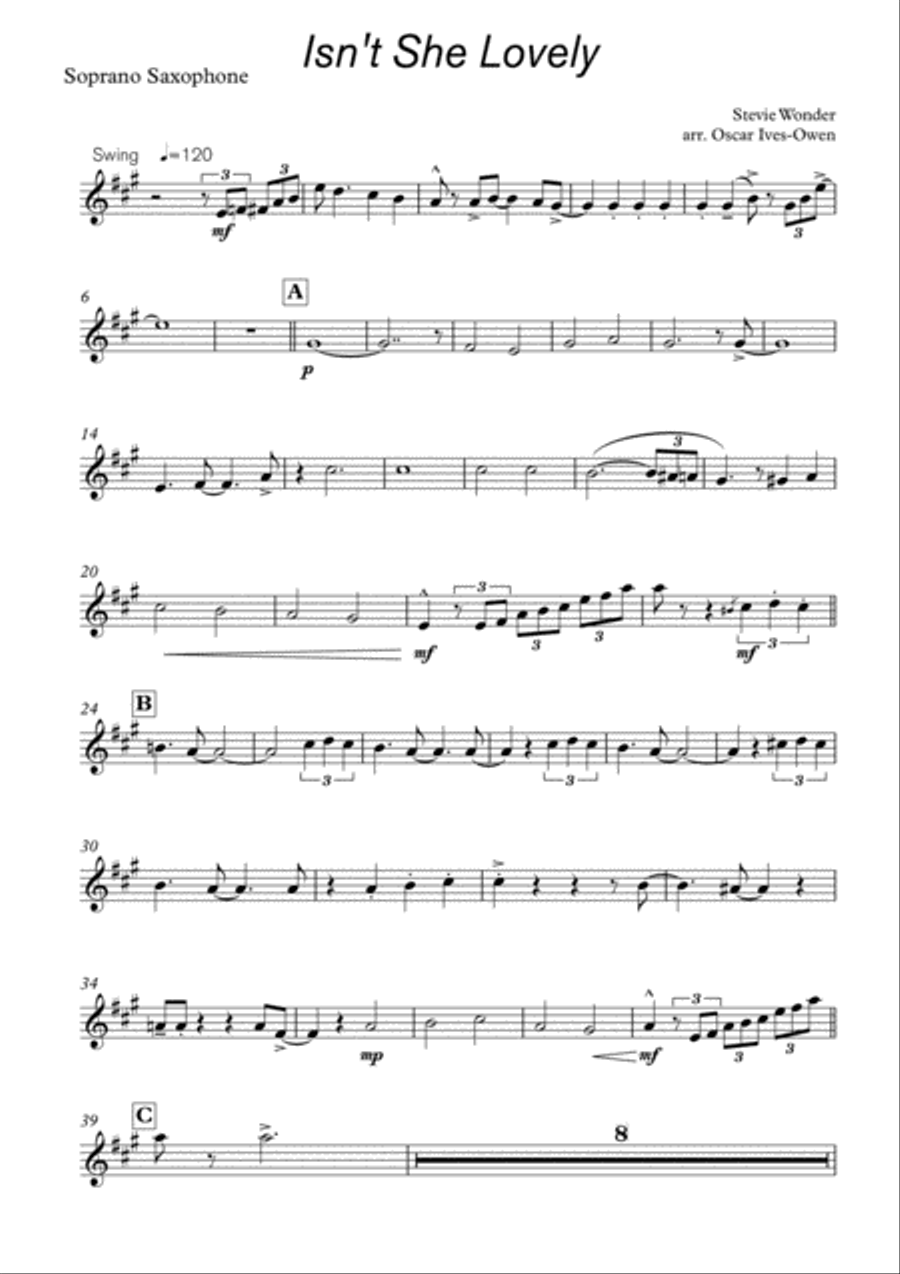 Isn't She Lovely Woodwind Quartet scores gallery preview page 5
