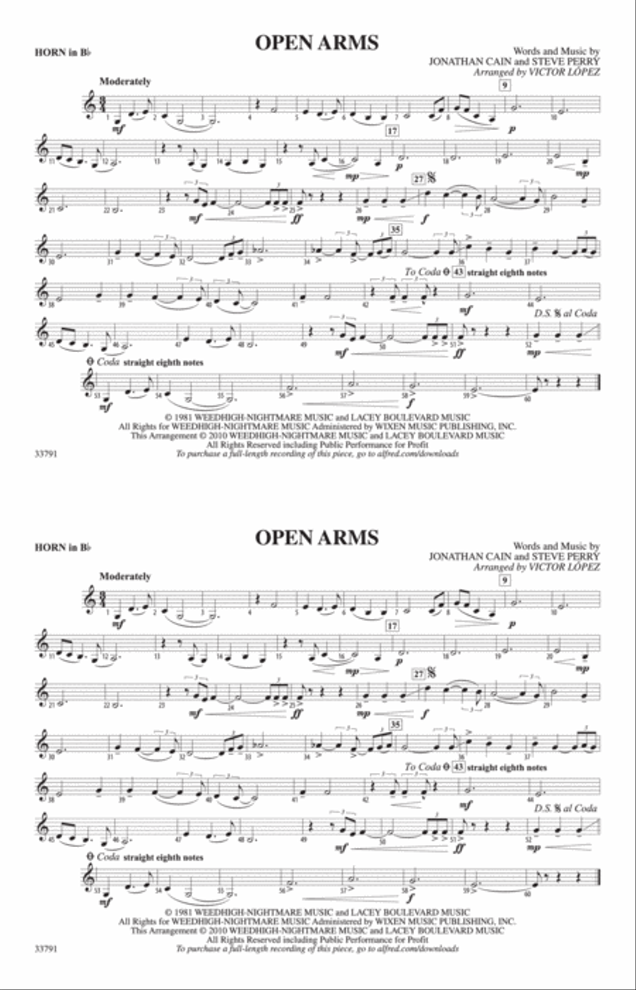 Open Arms: Horn in B flat Marching Band scores gallery preview page 1