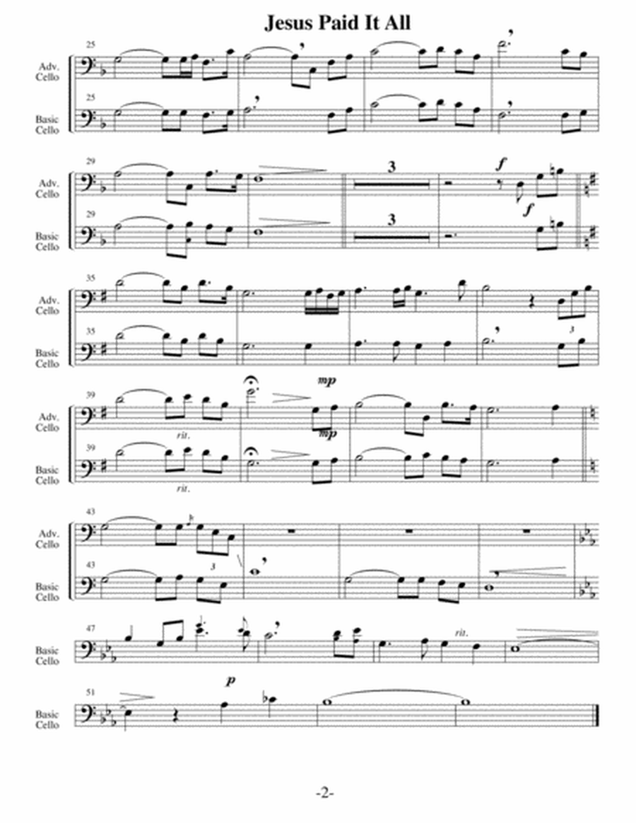Jesus Paid It All (Arrangements Level 1-3 for CELLO + Written Acc) Hymn image number null