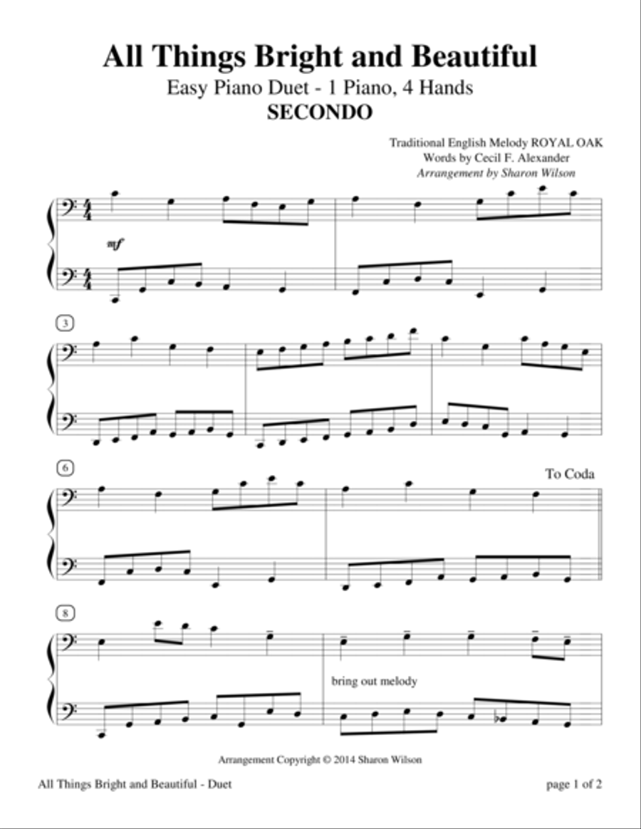 All Things Bright and Beautiful (Easy Piano Duet for 1 Piano, 4 Hands) Easy Piano scores gallery preview page 3