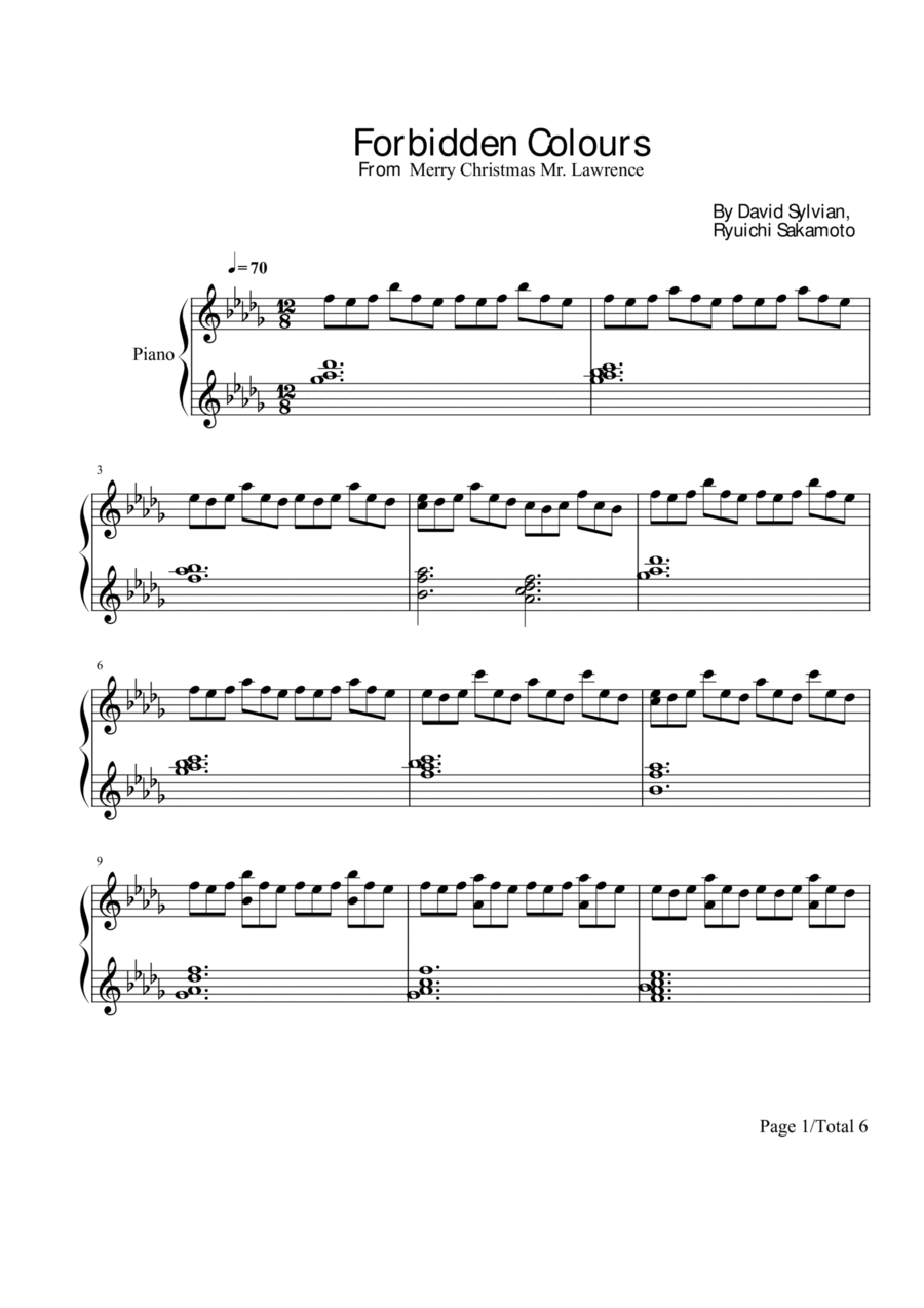 Forbidden Colours Piano Solo scores gallery preview page 1