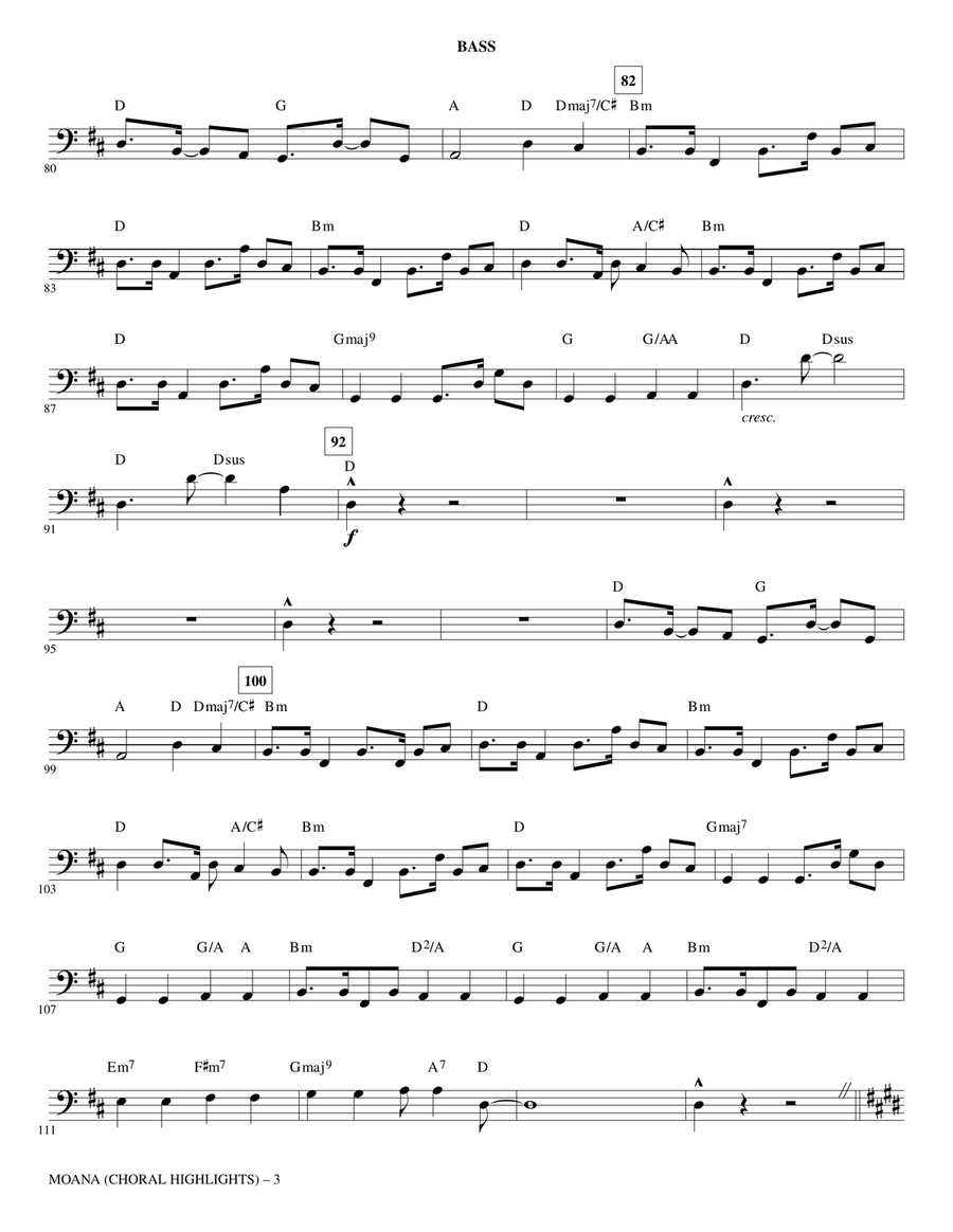 Moana - Bass Moana - Bass Choir scores gallery preview page 3