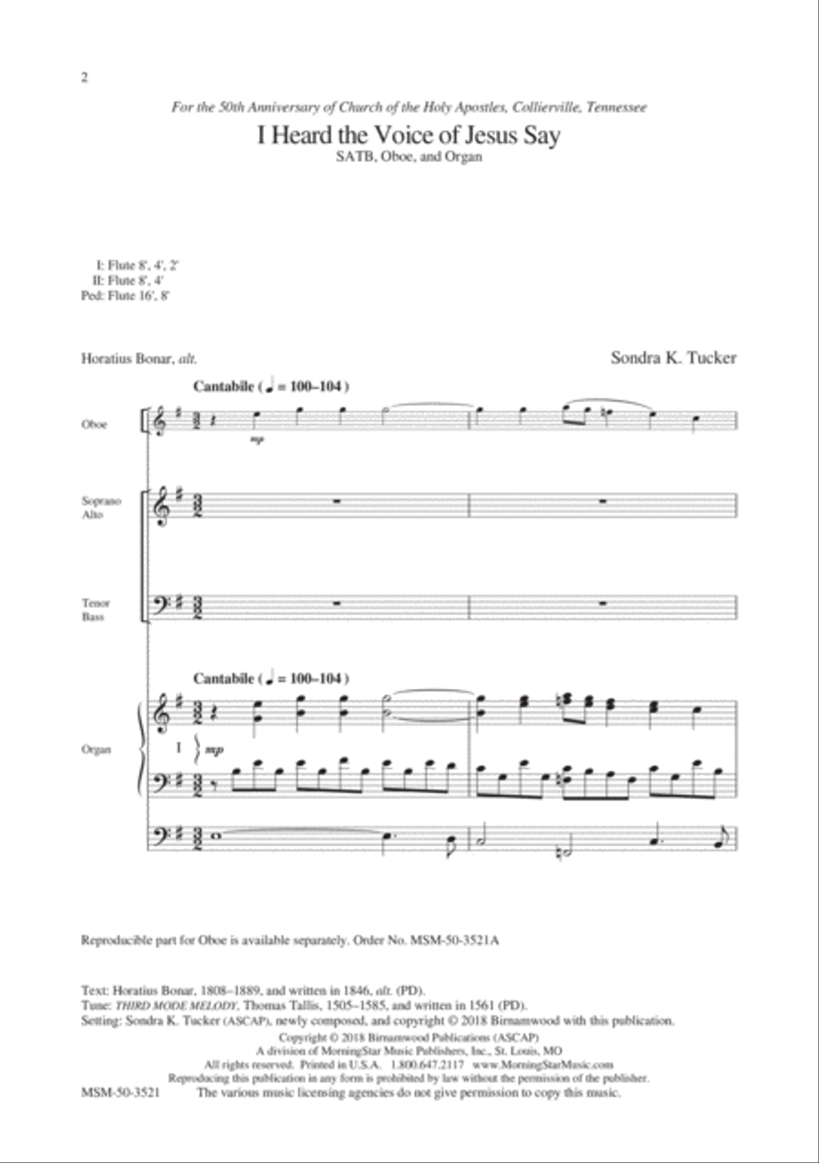 I Heard the Voice of Jesus Say 4-Part scores gallery preview page 2