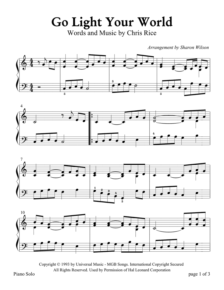 Go Light Your World Easy Piano scores gallery preview page 1