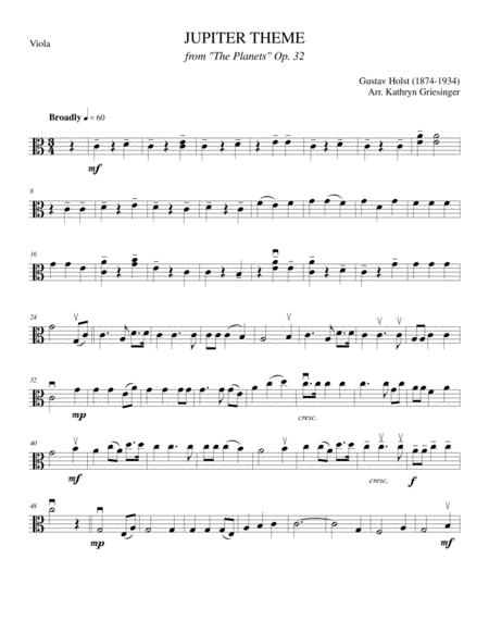 "Jupiter" Theme, from The Planets (Gustav Holst) String Quartet image number null
