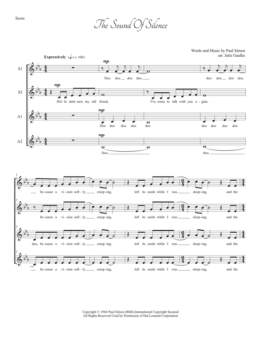 The Sound Of Silence SSAA scores gallery preview page 1