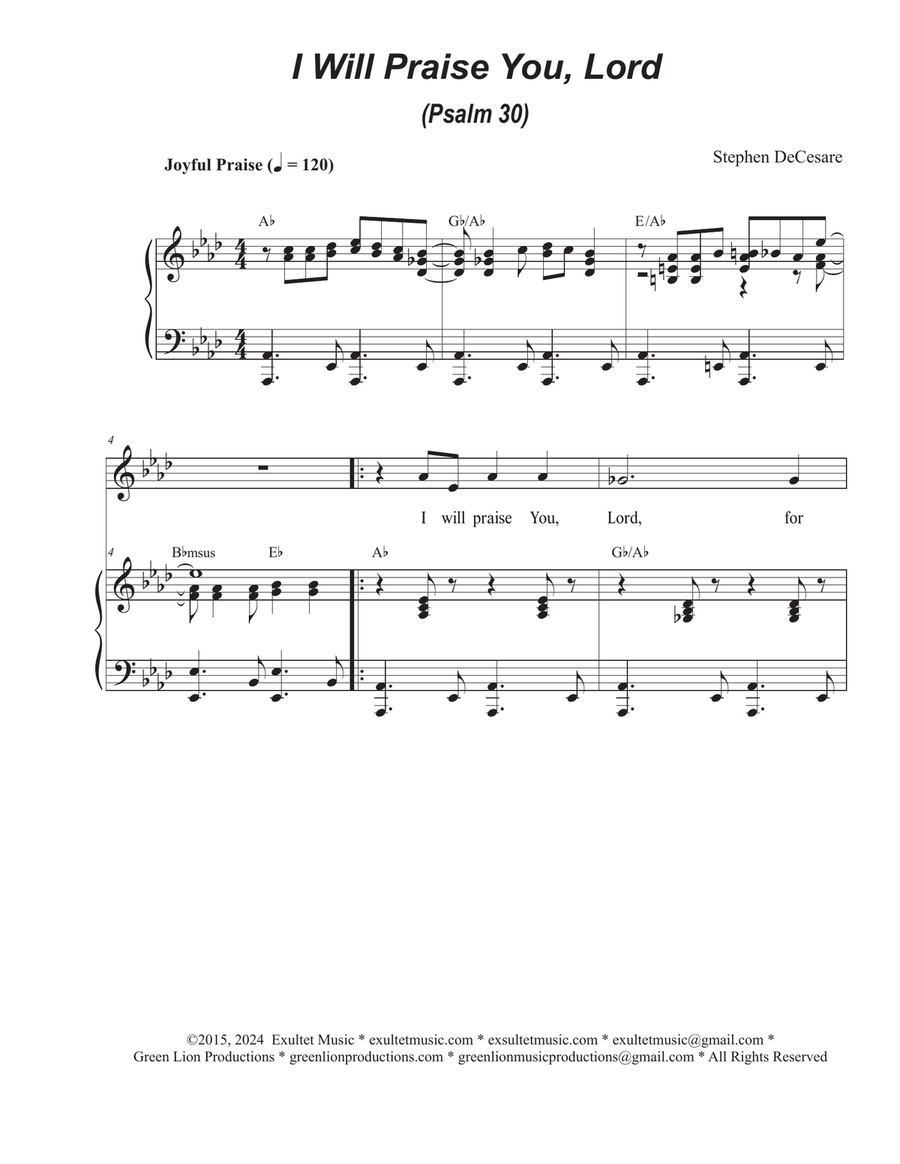 I Will Praise You, Lord (Psalm 30) (Vocal solo) Piano, Vocal scores gallery preview page 1