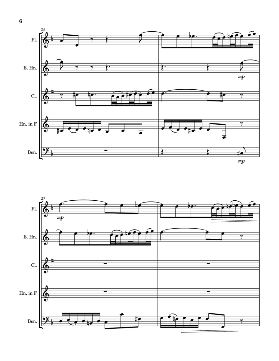 Mozart-Bach Prelude and Fugue IV from K.404a (arranged for woodwind quintet) Woodwind Quintet scores gallery preview page 6