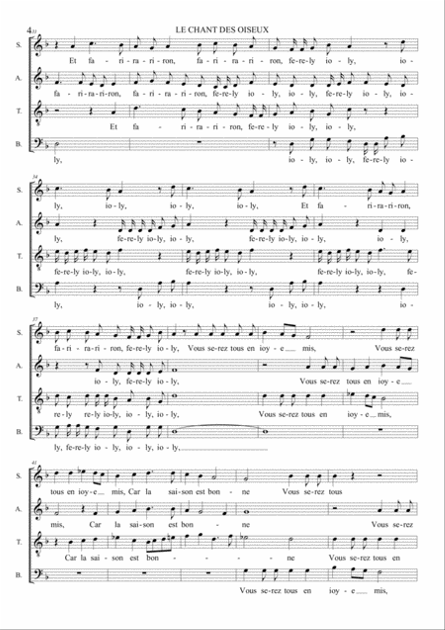 LE CHANT DES OISEUX - C. Janequin - For SATB Choir 4-Part scores gallery preview page 4