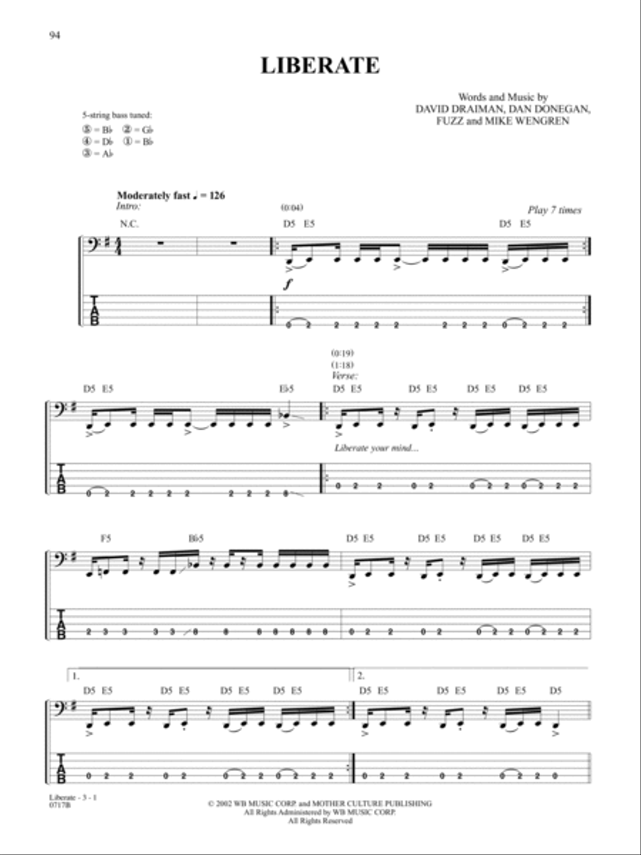 Liberate Liberate Bass Guitar Tablature scores gallery preview page 1