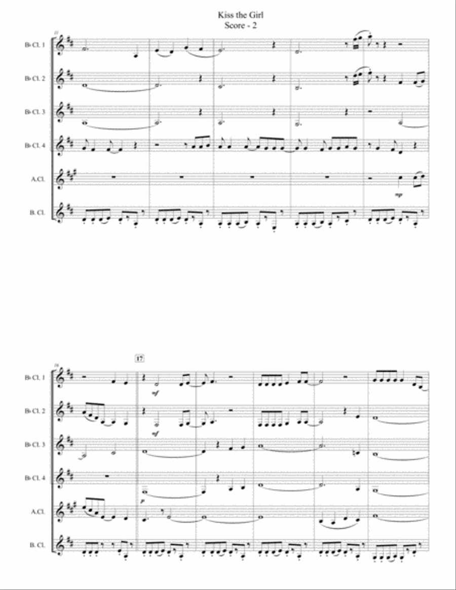 Kiss The Girl Clarinet Choir scores gallery preview page 2