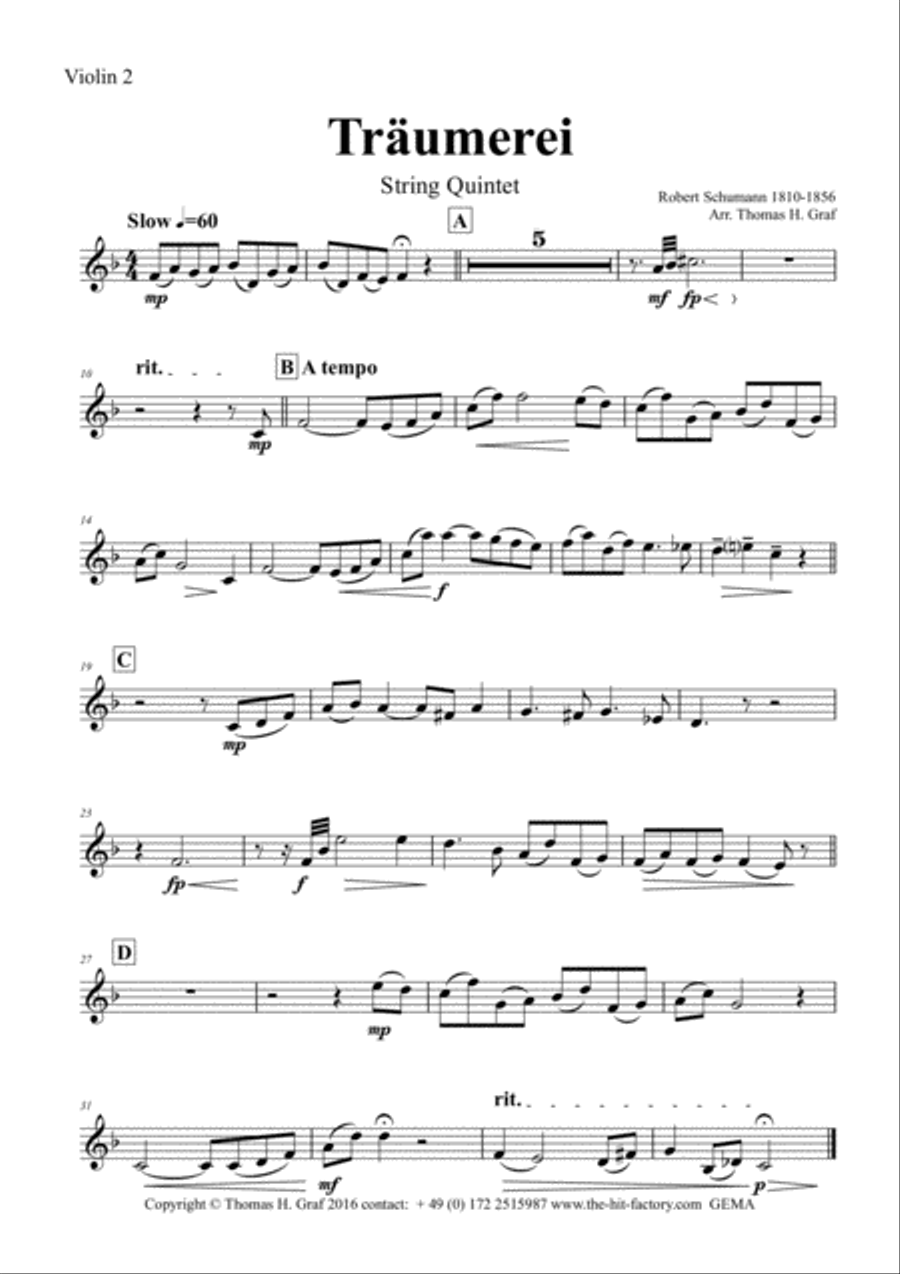 Träumerei - romantic Masterpiece by R.Schumann - String Quintet String Quintet scores gallery preview page 4