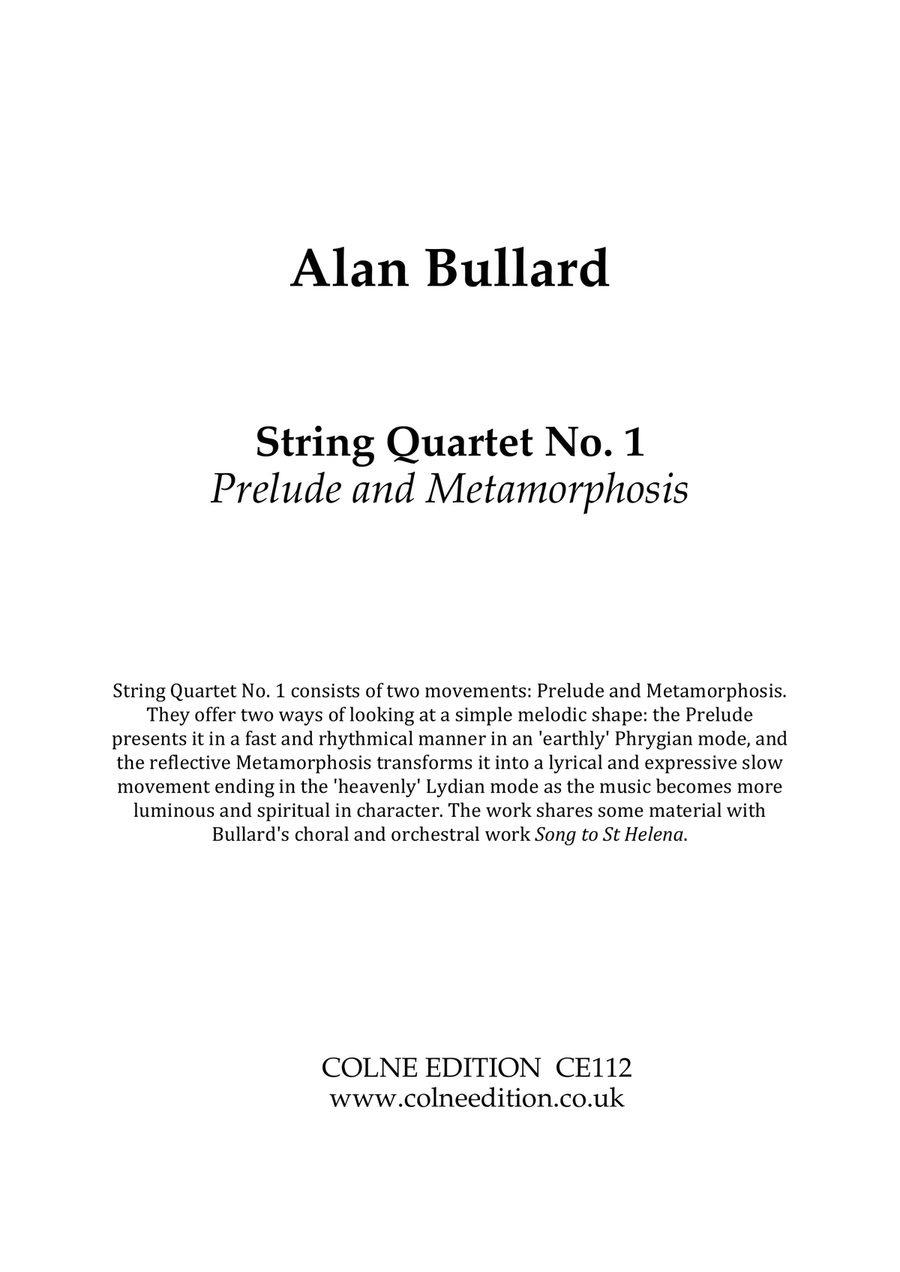 String Quartet No. 1 - Prelude and Metamorphosis (score and parts) String Quartet scores gallery preview page 1