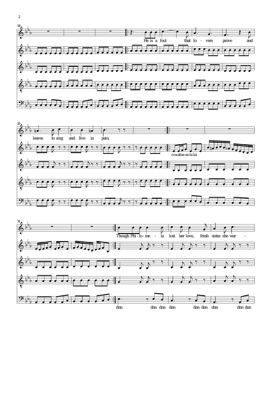 Though Philomela lost her love (She-woop-de-wop version) 4-Part scores gallery preview page 2