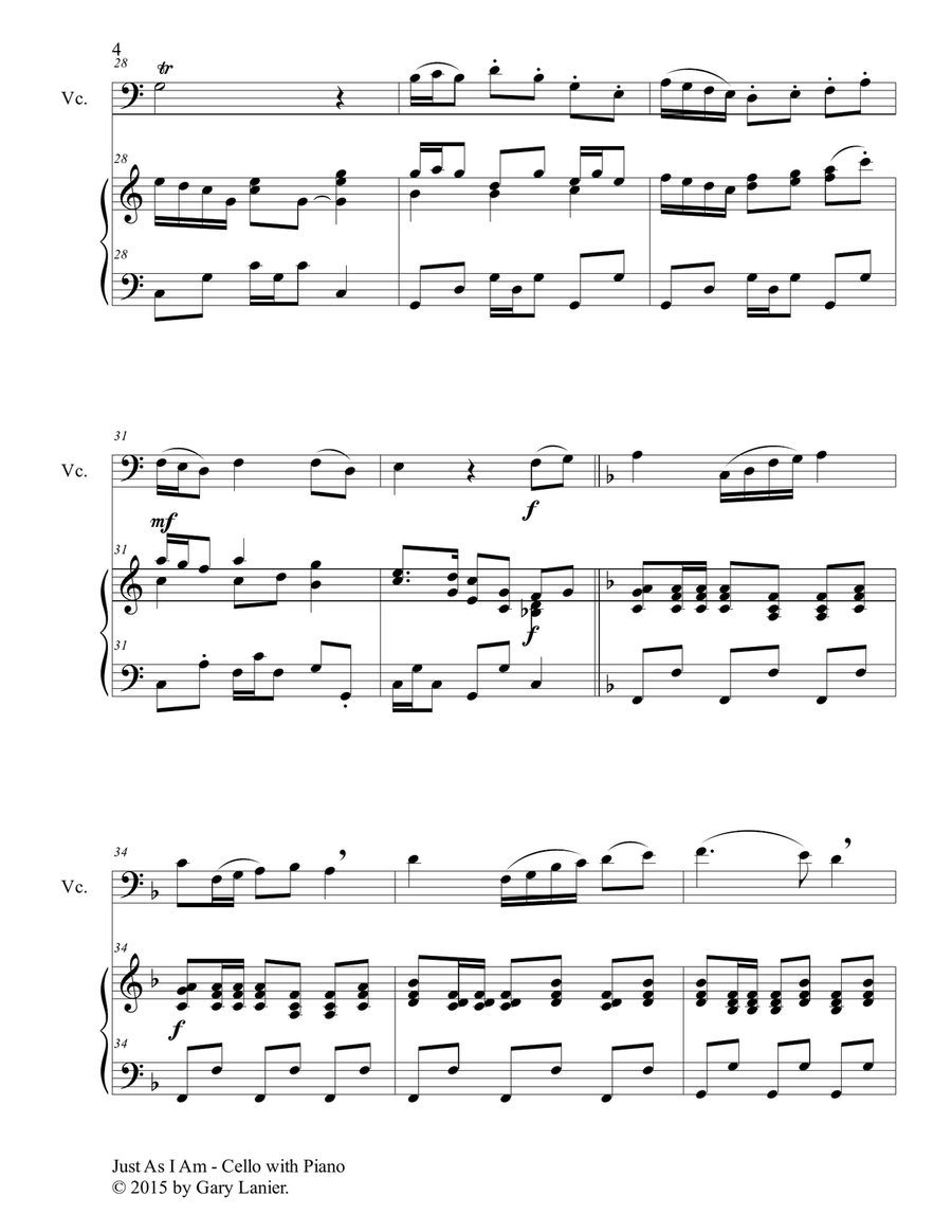 Gary Lanier: 3 HYMNS of COMMITMENT (Duets for Cello & Piano) Piano scores gallery preview page 5