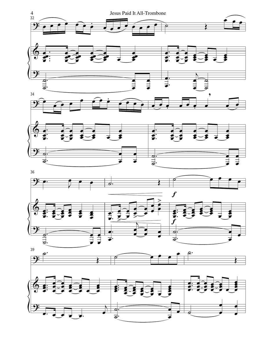 JESUS PAID IT ALL (Trombone and Piano with Trb Part) Trombone Duet scores gallery preview page 4