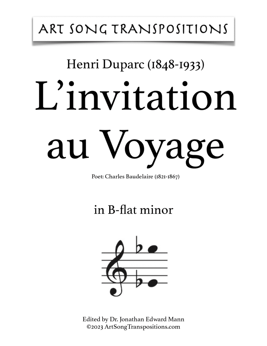 DUPARC: L'invitation au Voyage (transposed to B-flat minor) Voice scores gallery preview page 1