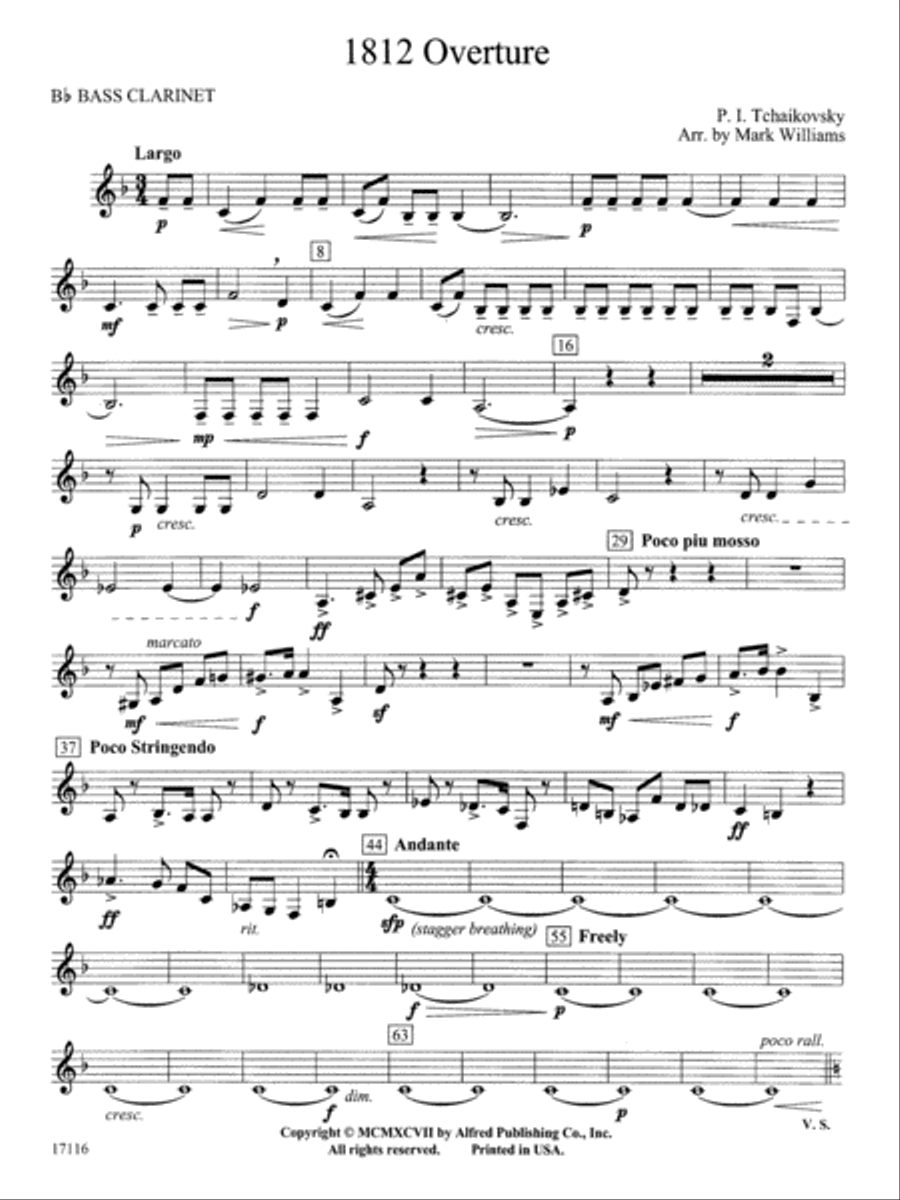 1812 Overture: B-flat Bass Clarinet Concert Band scores gallery preview page 1