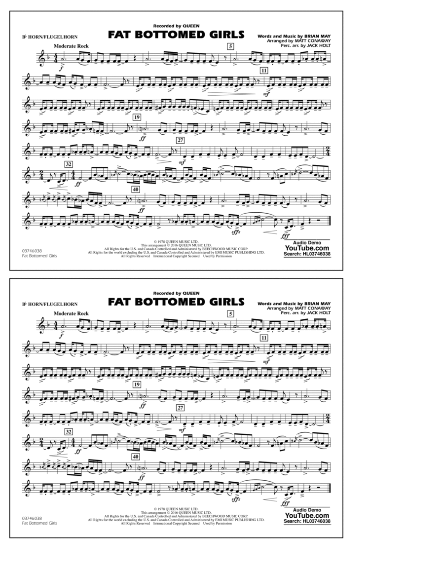 Fat Bottomed Girls - Bb Horn/Flugelhorn Flugelhorn scores gallery preview page 1