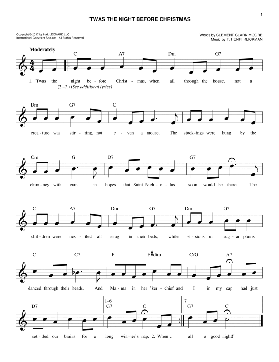'Twas The Night Before Christmas Piano scores gallery preview page 1