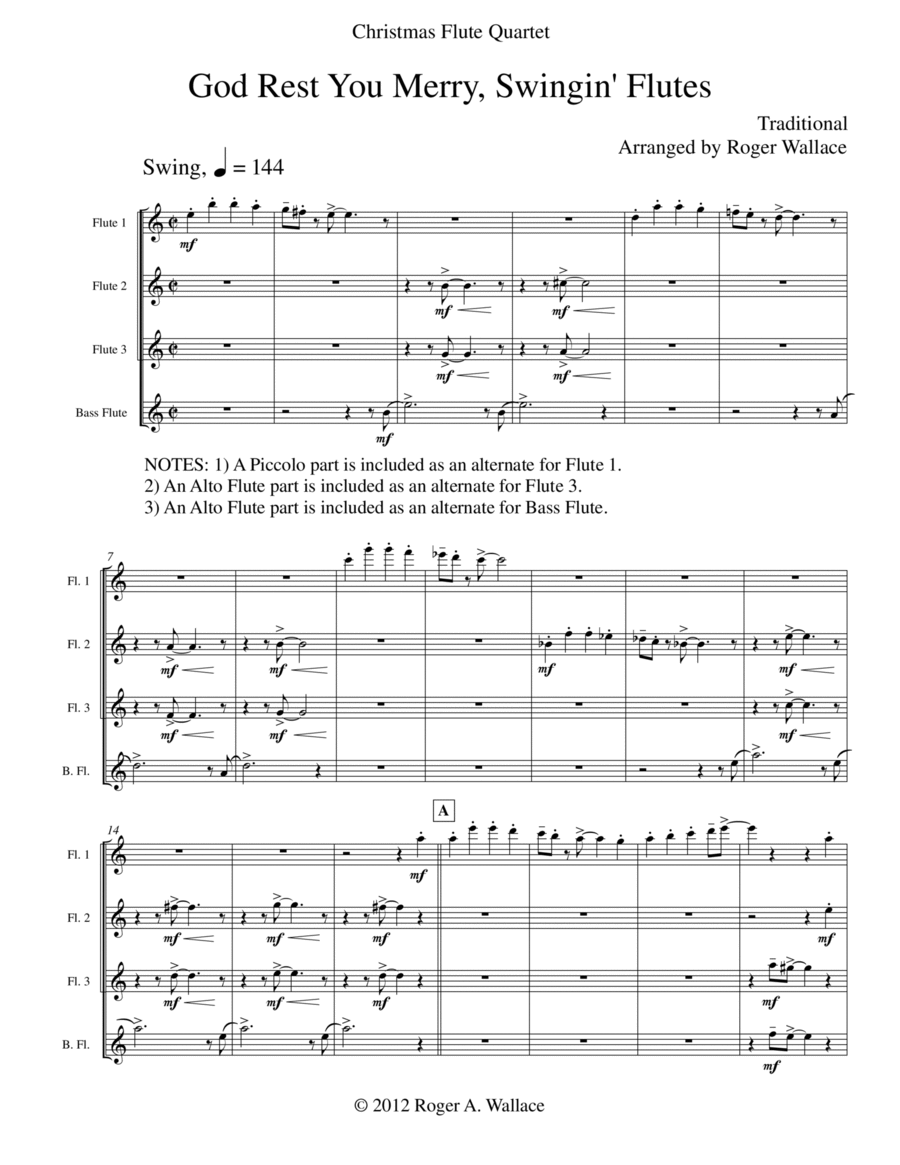 God Rest You Merry, Gentlemen (Flute Quartet) Flute Quartet scores gallery preview page 1