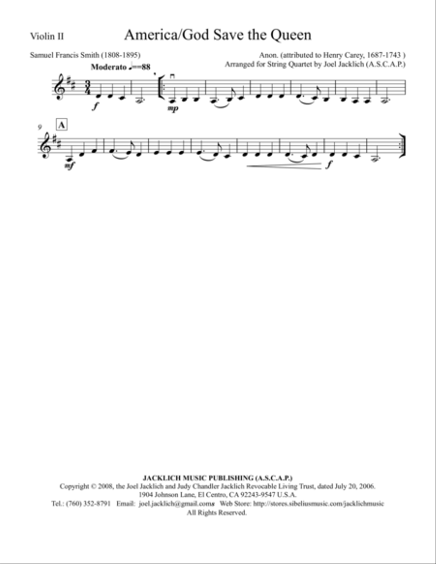 America (My Country, 'Tis of Thee)/God Save the Queen String Quartet scores gallery preview page 3