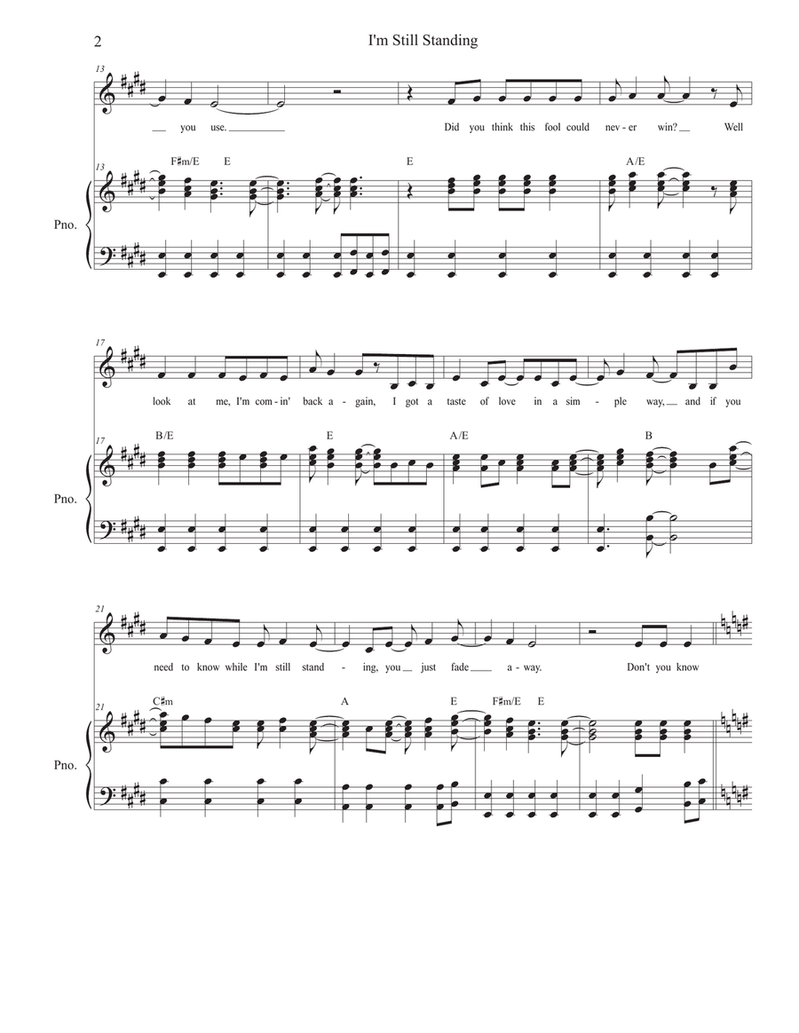 I'm Still Standing Unison Choir scores gallery preview page 2