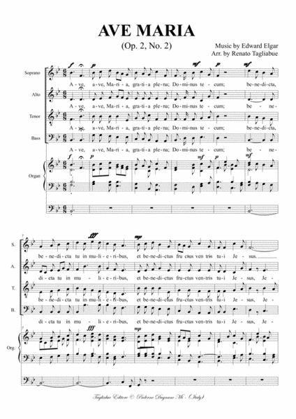 AVE MARIA - E. Elgar - (Op. 2, No. 2) - For SATB Choir and Organ - Score Only image number null