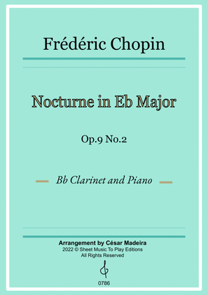 Book cover for Nocturne Op.9 No.2 by Chopin - Bb Clarinet and Piano (Full Score and Parts)