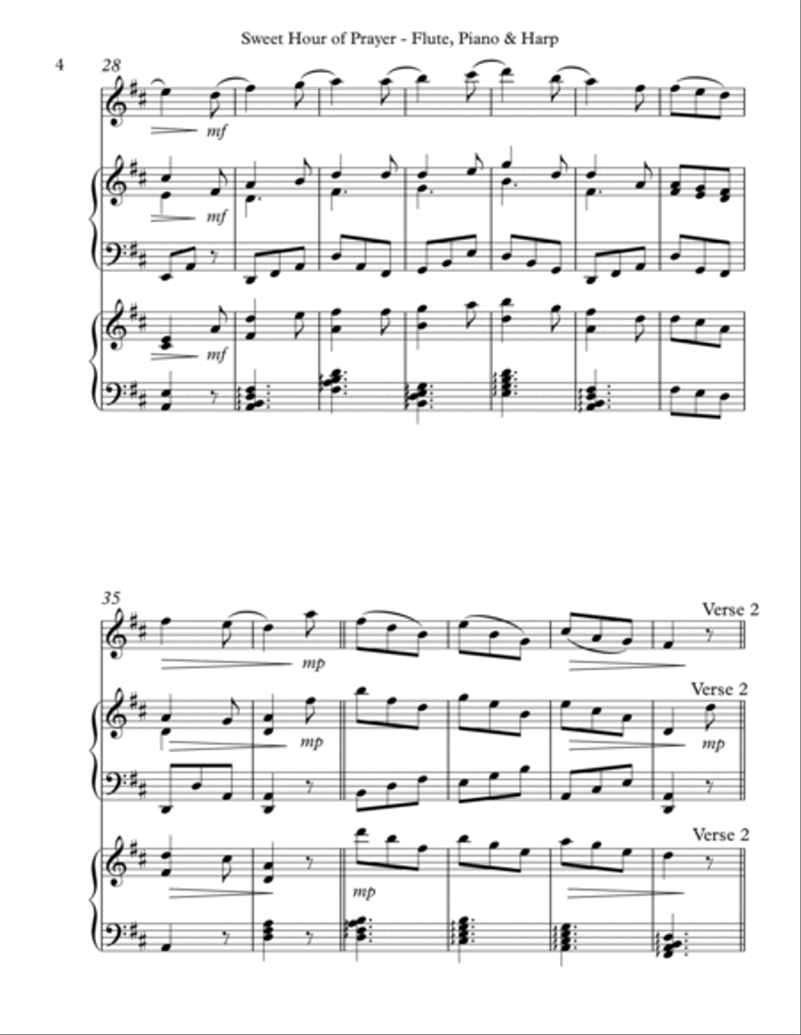 Sweet Hour of Prayer, Trio for Flute, Piano & Harp Flute Solo scores gallery preview page 4