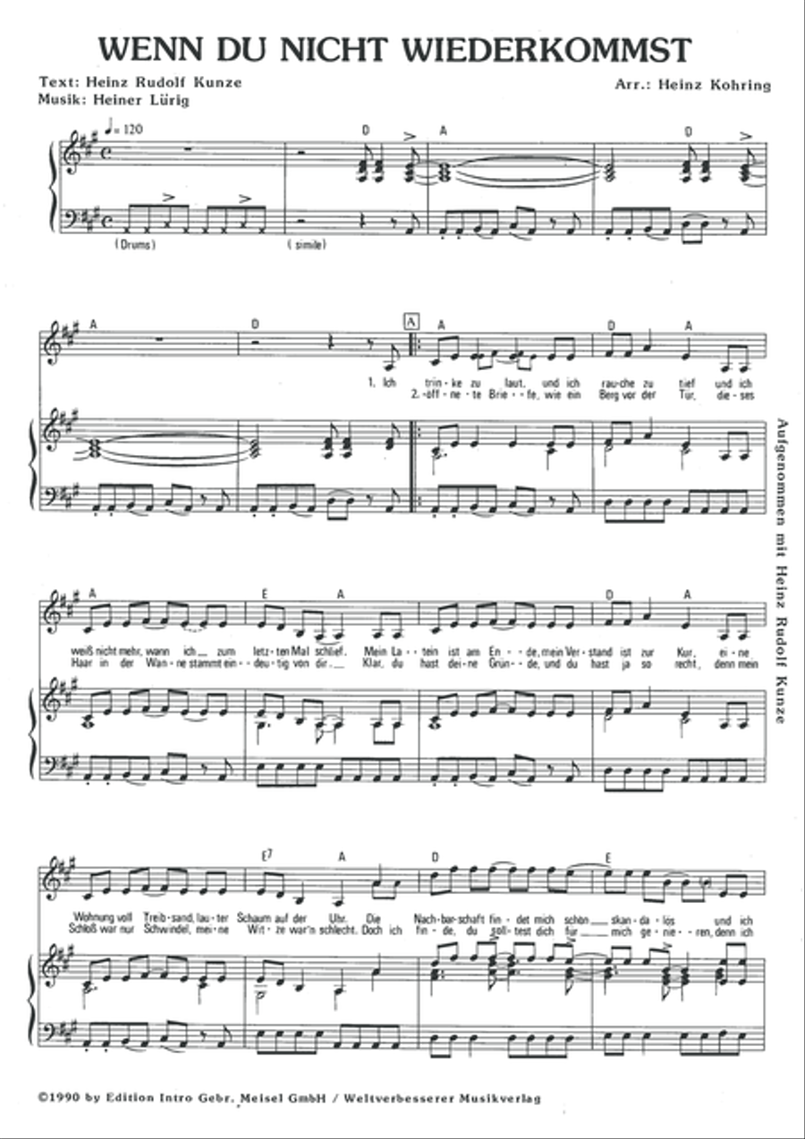 Wenn Du nicht wiederkommst Piano, Vocal scores gallery preview page 3