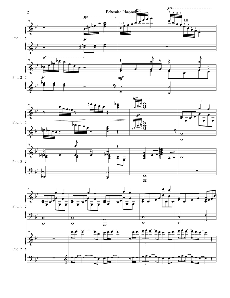 Bohemian Rhapsody Bohemian Rhapsody Piano Duet scores gallery preview page 2