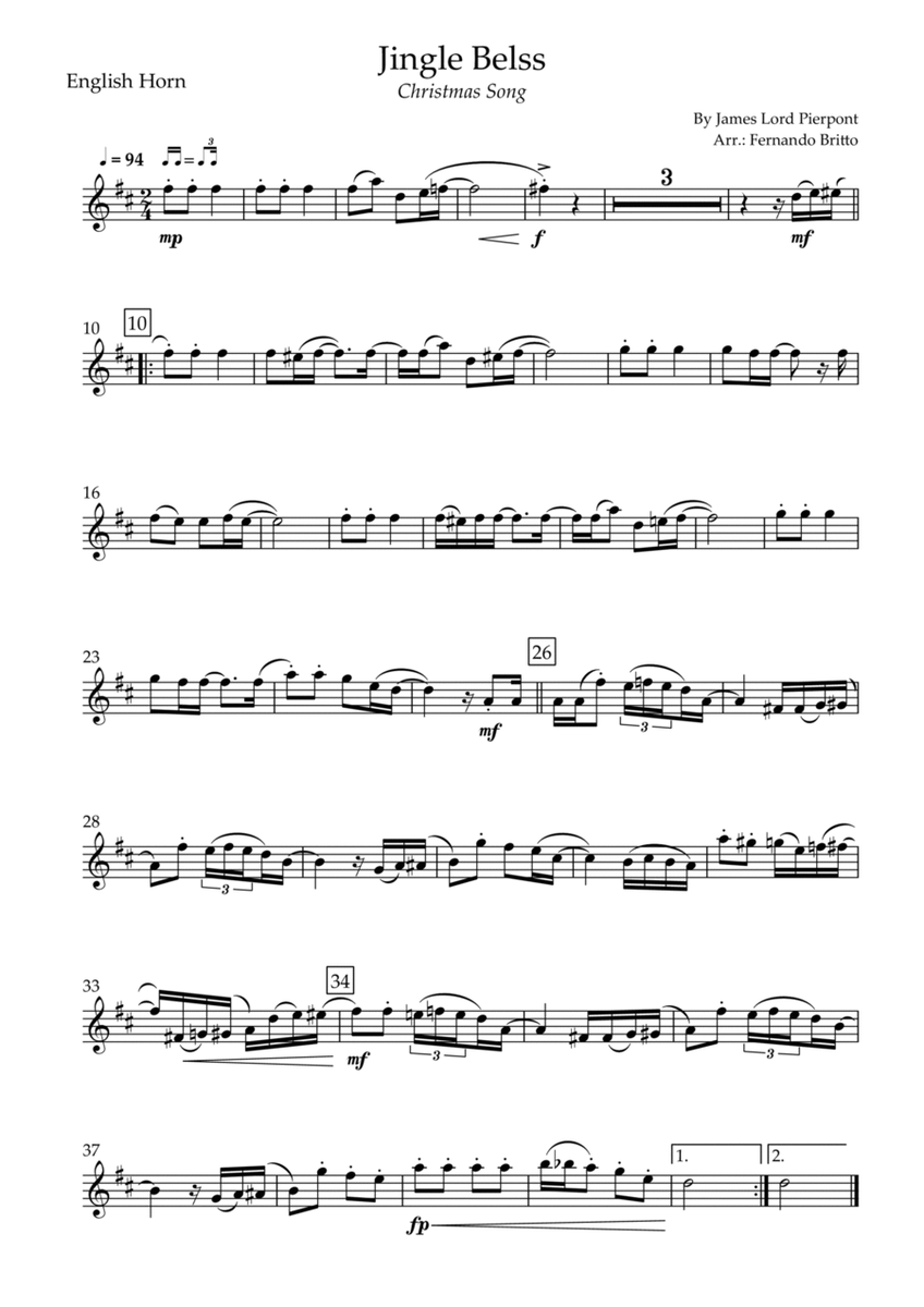 Jingle Bells - Jazz Version (Christmas Song) for English Horn Solo