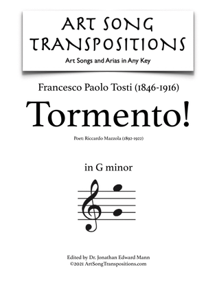 Book cover for TOSTI: Tormento! (transposed to G minor)