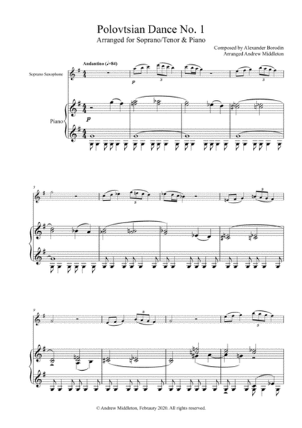 Polovtsian Dance No. 1 arranged for Soprano Saxophone and Piano image number null