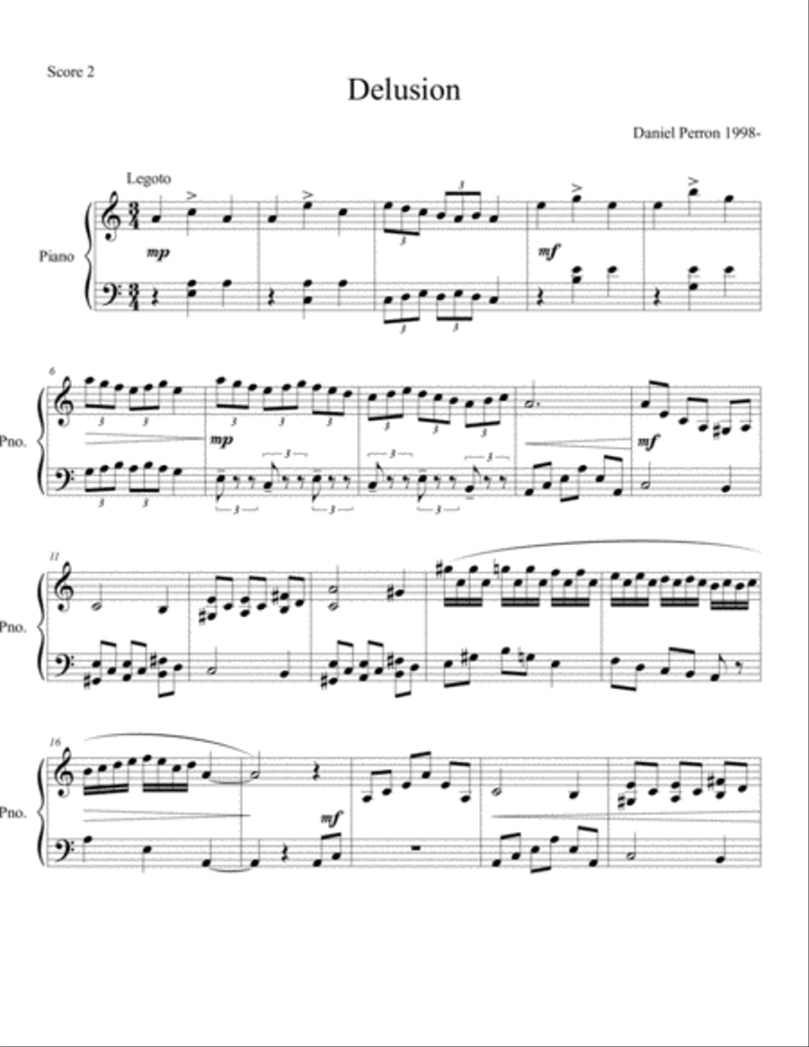 Delusion Easy Piano scores gallery preview page 1