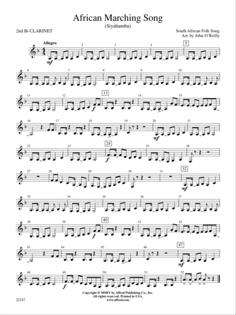 African Marching Song: 2nd B-flat Clarinet Concert Band scores gallery preview page 1